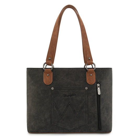 WG217-2002BK - Wrangler Braided Whipstitch Zippered Tote - Black