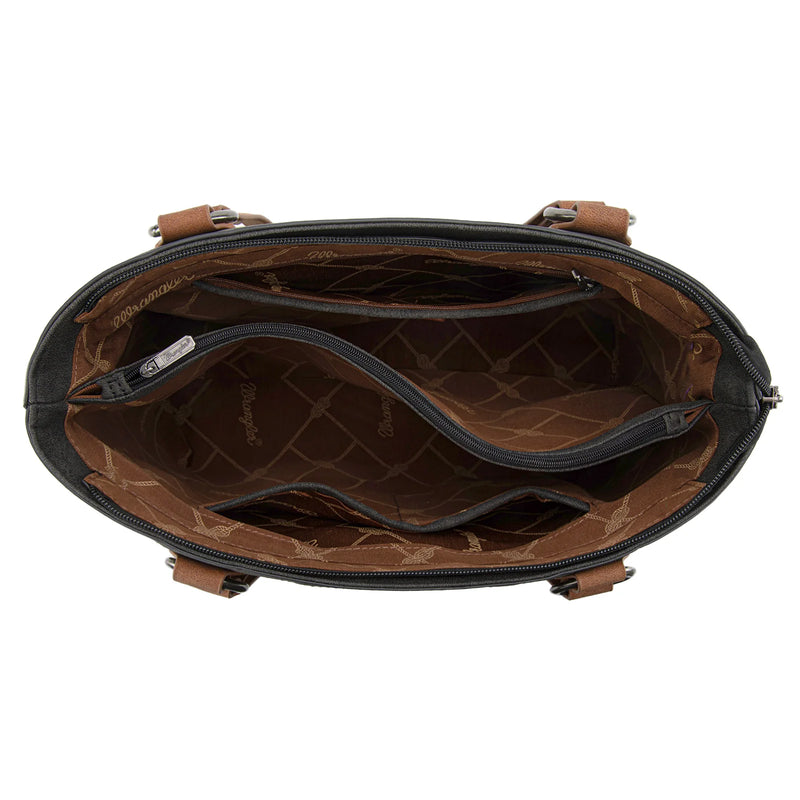 Load image into Gallery viewer, WG217-2002BK - Wrangler Braided Whipstitch Zippered Tote - Black
