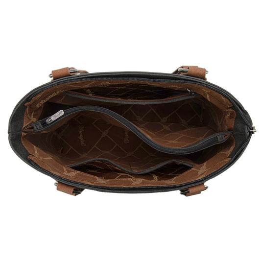 WG217-2002BK - Wrangler Braided Whipstitch Zippered Tote - Black