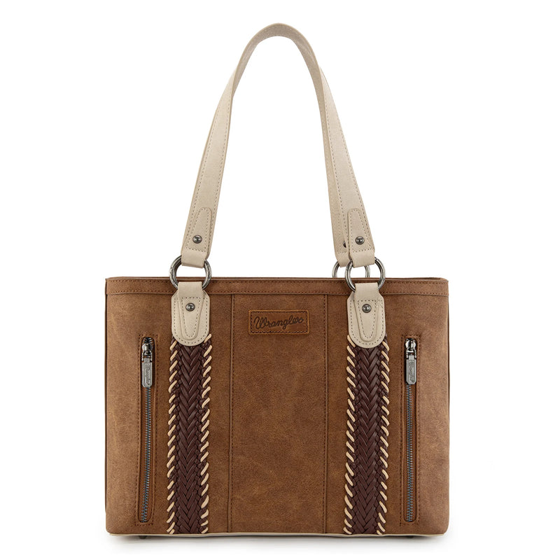 Load image into Gallery viewer, WG217-2002BR - Wrangler Braided Whipstitch Zippered Tote - Brown
