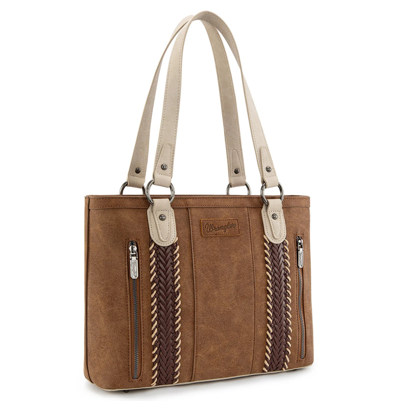 Load image into Gallery viewer, WG217-2002BR - Wrangler Braided Whipstitch Zippered Tote - Brown

