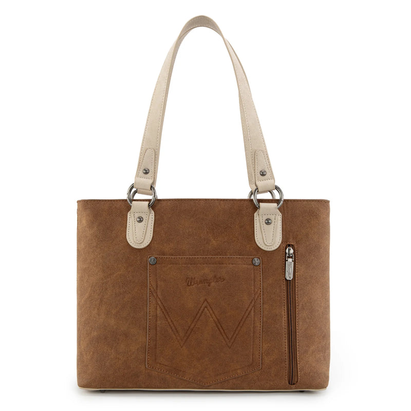 Load image into Gallery viewer, WG217-2002BR - Wrangler Braided Whipstitch Zippered Tote - Brown
