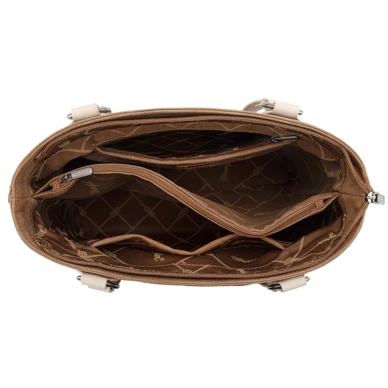 Load image into Gallery viewer, WG217-2002BR - Wrangler Braided Whipstitch Zippered Tote - Brown
