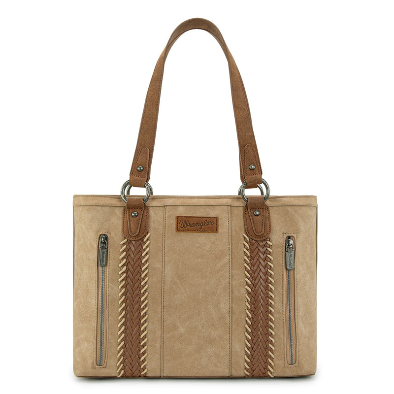 Load image into Gallery viewer, WG217-2002TN - Wrangler Braided Whipstitch Zippered Tote - Tan
