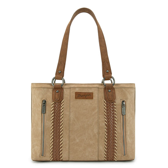 WG217-2002TN - Wrangler Braided Whipstitch Zippered Tote - Tan