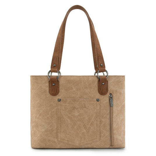 WG217-2002TN - Wrangler Braided Whipstitch Zippered Tote - Tan