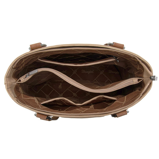 WG217-2002TN - Wrangler Braided Whipstitch Zippered Tote - Tan