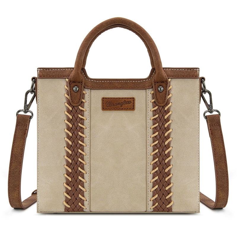 Load image into Gallery viewer, WG217-889BG - Wrangler Beige Braided Whipstitch Top Handle Small Tote/Crossbody
