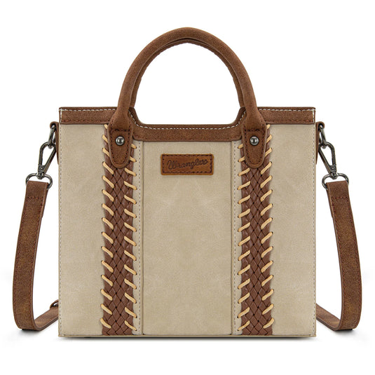 WG217-889BG - Wrangler Beige Braided Whipstitch Top Handle Small Tote/Crossbody