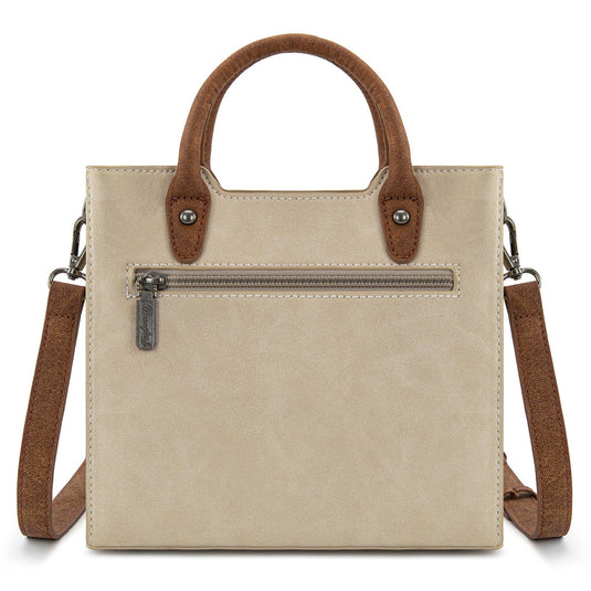 WG217-889BG - Wrangler Beige Braided Whipstitch Top Handle Small Tote/Crossbody