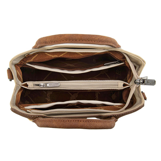 WG217-889BG - Wrangler Beige Braided Whipstitch Top Handle Small Tote/Crossbody