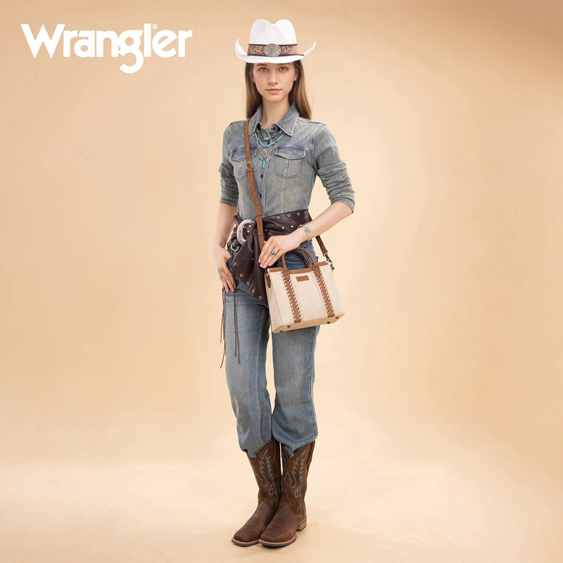 Load image into Gallery viewer, WG217-889BG - Wrangler Beige Braided Whipstitch Top Handle Small Tote/Crossbody
