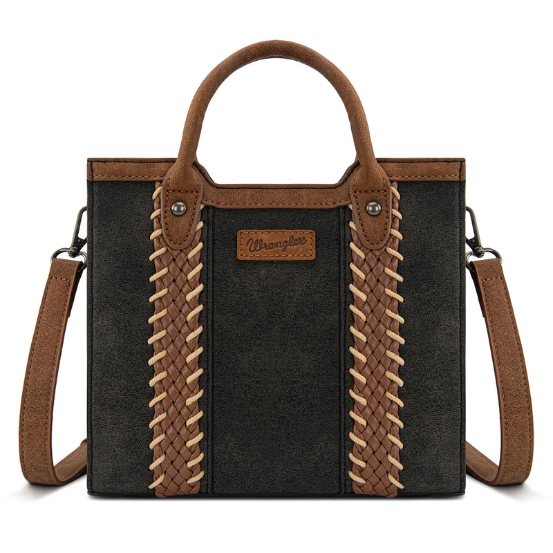 Load image into Gallery viewer, WG217-889BK - Wrangler Black Braided Whipstitch Top Handle Small Tote/Crossbody
