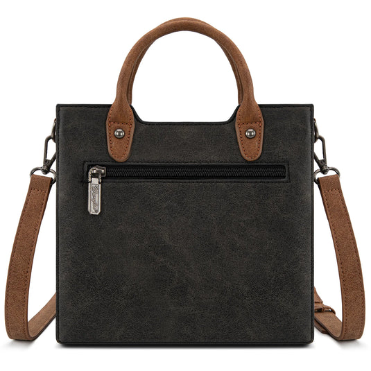 WG217-889BK - Wrangler Black Braided Whipstitch Top Handle Small Tote/Crossbody