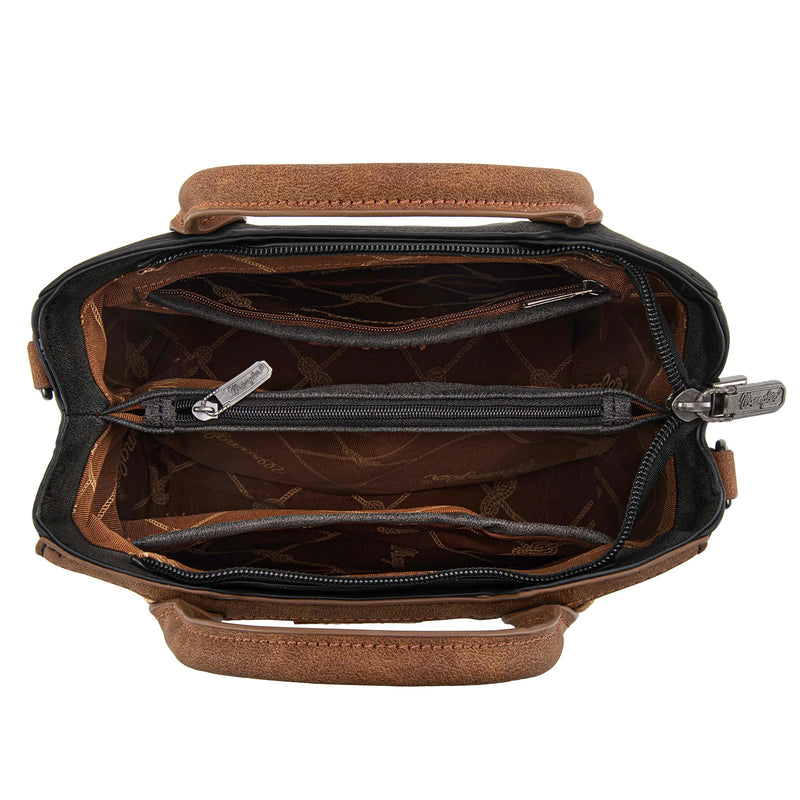 Load image into Gallery viewer, WG217-889BK - Wrangler Black Braided Whipstitch Top Handle Small Tote/Crossbody
