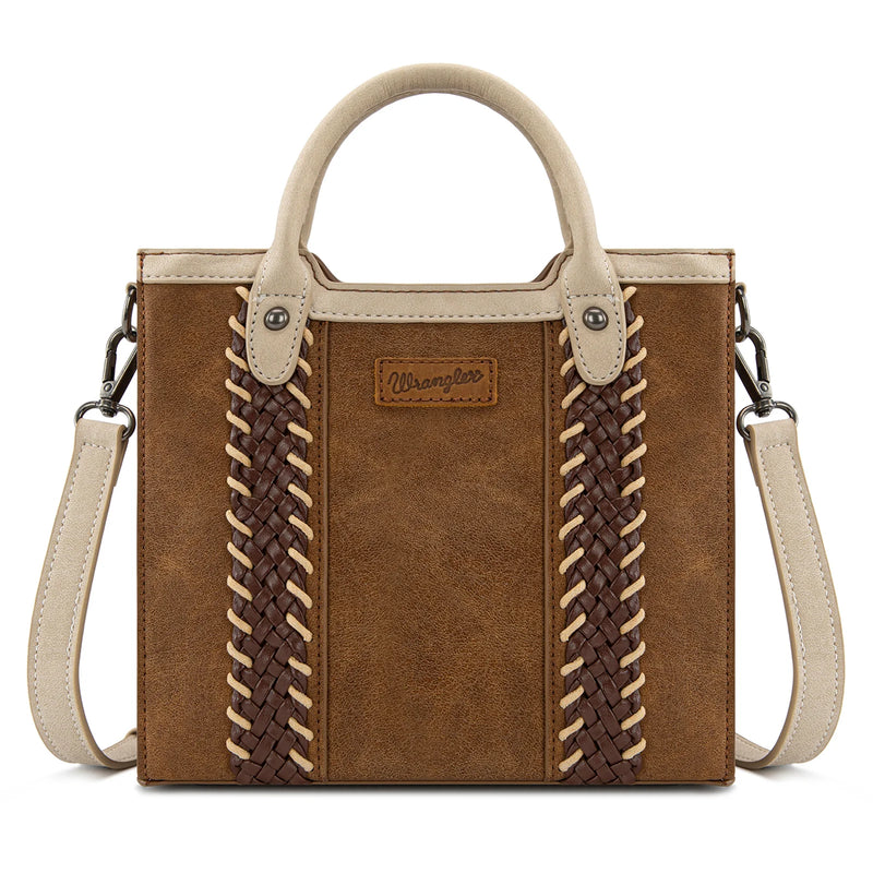 Load image into Gallery viewer, WG217-889BR - Wrangler Brown Braided Whipstitch Top Handle Small Tote/Crossbody
