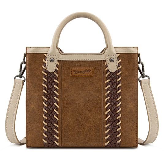 WG217-889BR - Wrangler Brown Braided Whipstitch Top Handle Small Tote/Crossbody