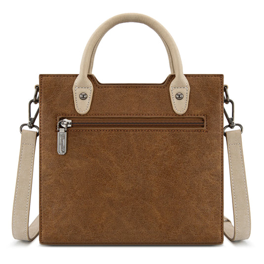 WG217-889BR - Wrangler Brown Braided Whipstitch Top Handle Small Tote/Crossbody