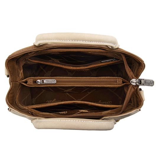 WG217-889BR - Wrangler Brown Braided Whipstitch Top Handle Small Tote/Crossbody