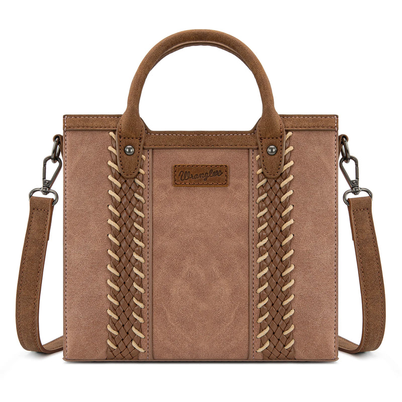 Load image into Gallery viewer, WG217-889DPK - Wrangler Braided Whipstitch Top Handle Small Tote/Crossbody - Dark Pink
