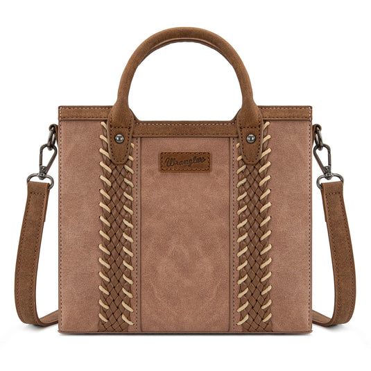 WG217-889DPK - Wrangler Braided Whipstitch Top Handle Small Tote/Crossbody - Dark Pink