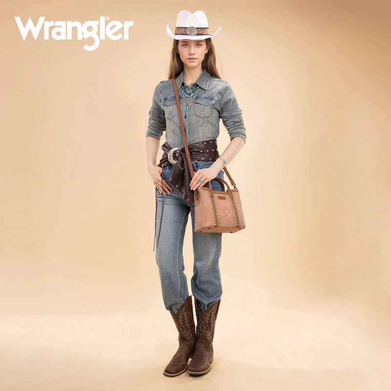 Load image into Gallery viewer, WG217-889DPK - Wrangler Braided Whipstitch Top Handle Small Tote/Crossbody - Dark Pink

