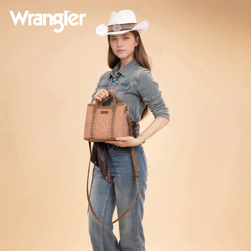 Load image into Gallery viewer, WG217-889DPK - Wrangler Braided Whipstitch Top Handle Small Tote/Crossbody - Dark Pink
