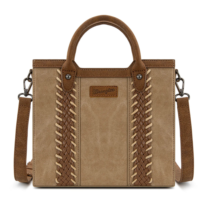 Load image into Gallery viewer, WG217-889TN - Wrangler Tan Braided Whipstitch Top Handle Small Tote/Crossbody
