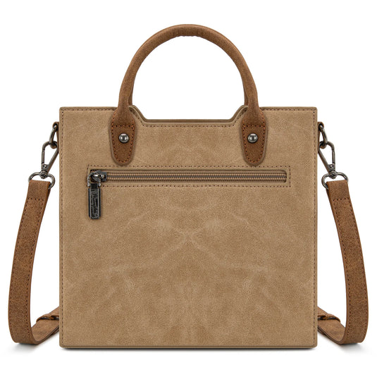 WG217-889TN - Wrangler Tan Braided Whipstitch Top Handle Small Tote/Crossbody