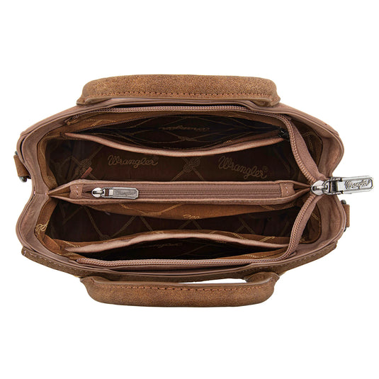 WG217-889TN - Wrangler Tan Braided Whipstitch Top Handle Small Tote/Crossbody