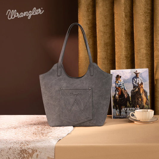 WG218-8250BK - Wrangler Aztec Embroidered Tote Bag - Black