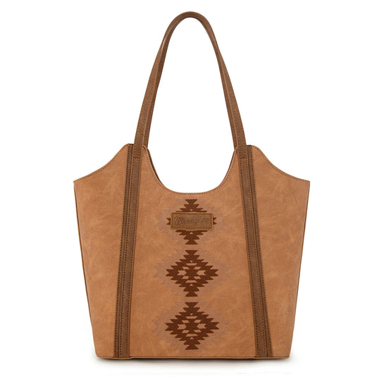 WG218-8250BR - Wrangler Aztec Embroidered Tote Bag - Brown