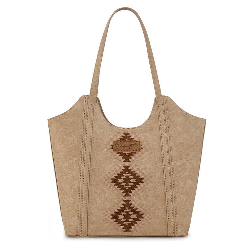 Load image into Gallery viewer, WG218-8250TN - Wrangler Aztec Embroidered Tote Bag - Tan

