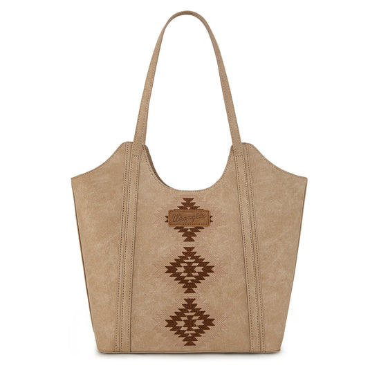 WG218-8250TN - Wrangler Aztec Embroidered Tote Bag - Tan