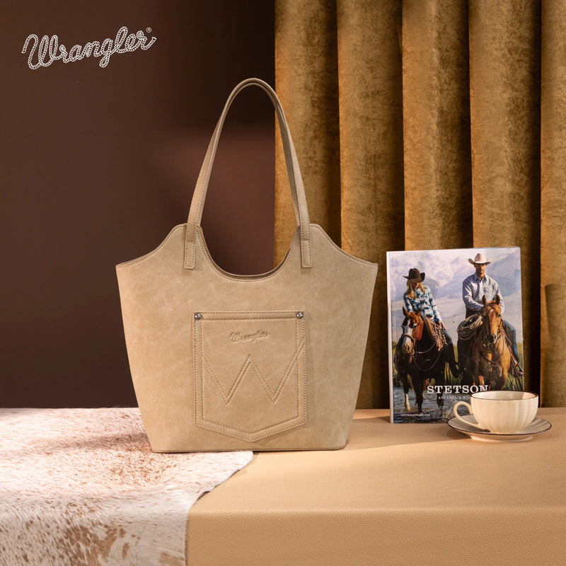 Load image into Gallery viewer, WG218-8250TN - Wrangler Aztec Embroidered Tote Bag - Tan
