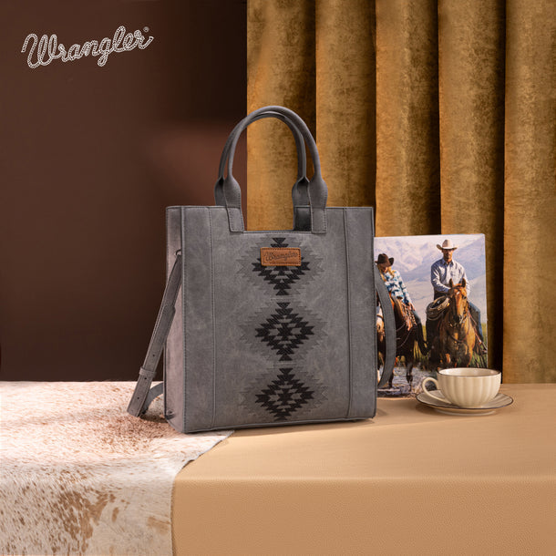 Load image into Gallery viewer, WG218-8900BK - Wrangler Aztec Embroidered Tote Bag/Crossbody - Black
