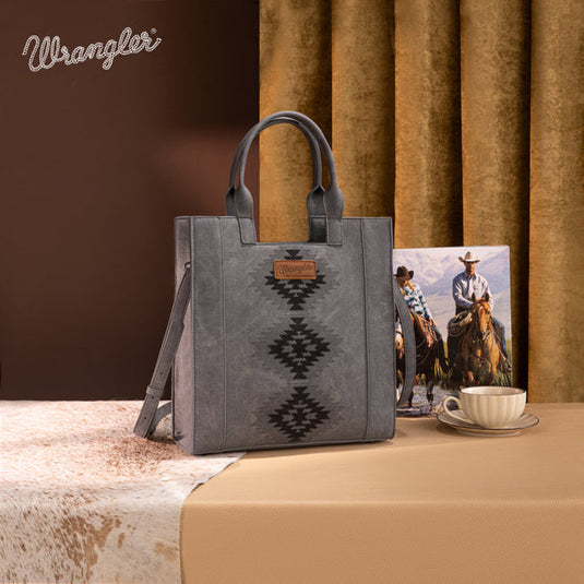 WG218-8900BK - Wrangler Aztec Embroidered Tote Bag/Crossbody - Black