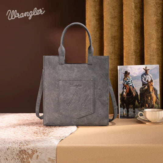 WG218-8900BK - Wrangler Aztec Embroidered Tote Bag/Crossbody - Black