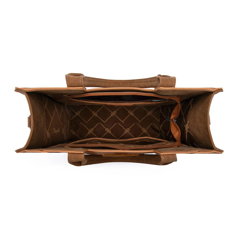 Load image into Gallery viewer, WG218-8900BR - Wrangler Aztec Embroidered Tote Bag/Crossbody- Brown
