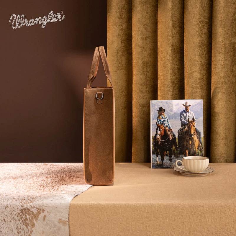 Load image into Gallery viewer, WG218-8900BR - Wrangler Aztec Embroidered Tote Bag/Crossbody- Brown
