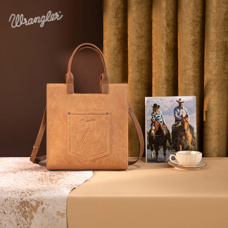 Load image into Gallery viewer, WG218-8900BR - Wrangler Aztec Embroidered Tote Bag/Crossbody- Brown
