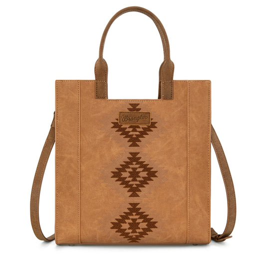 WG218-8900BR - Wrangler Aztec Embroidered Tote Bag/Crossbody- Brown