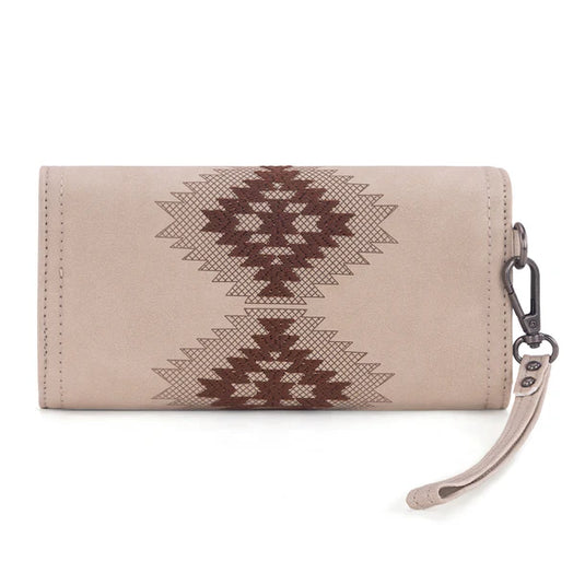 WG218-W068BG - Wrangler Aztec Embroidered Wallet/Wristlet - Beige