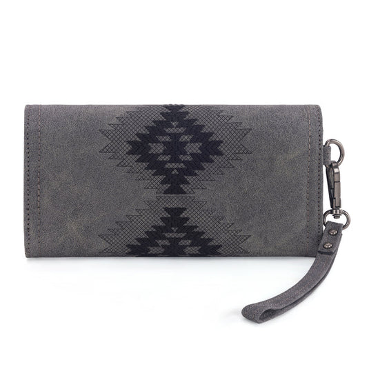 WG218-W068BK - Wrangler Aztec Embroidered Wallet/Wristlet - Black