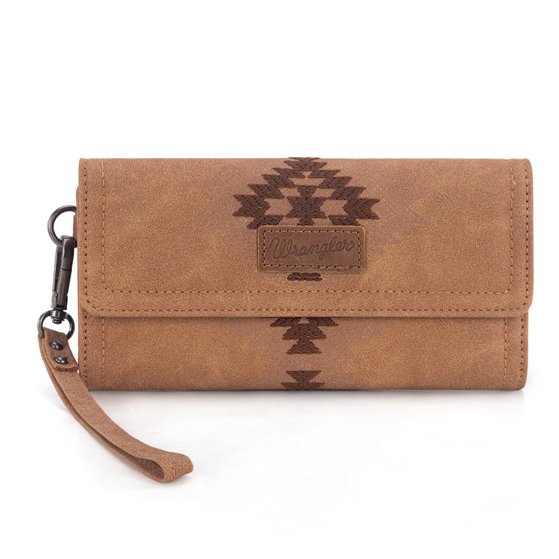 Load image into Gallery viewer, WG218-W068BR - Wrangler Aztec Embroidered Wallet/Wristlet - Brown
