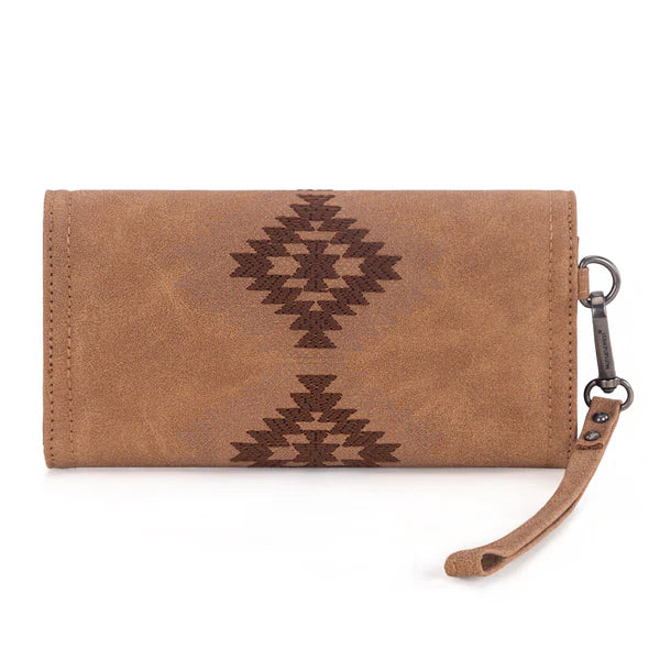 Load image into Gallery viewer, WG218-W068BR - Wrangler Aztec Embroidered Wallet/Wristlet - Brown
