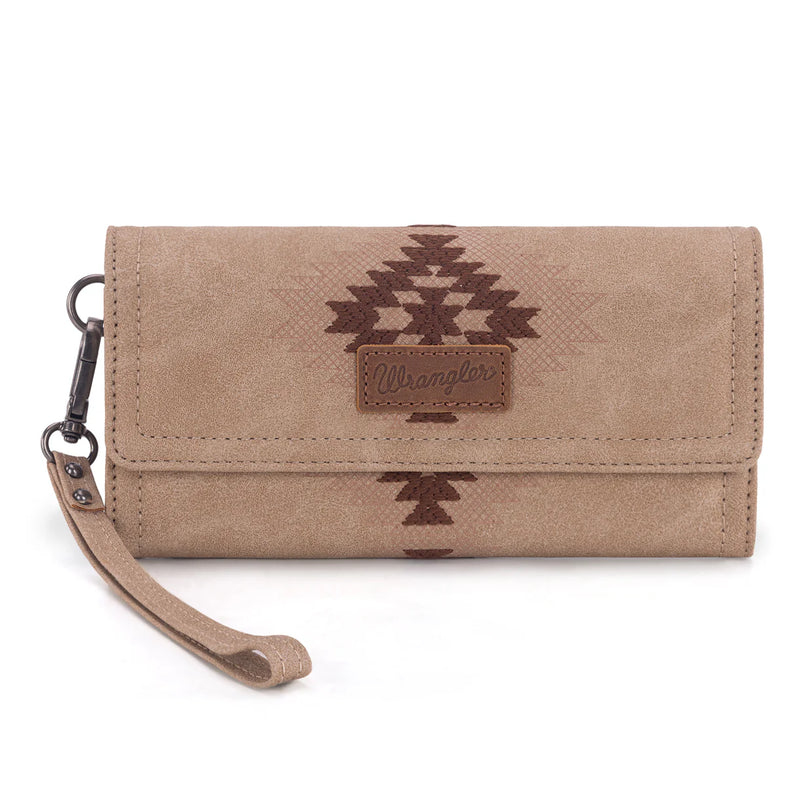 Load image into Gallery viewer, WG218-W068TN - Wrangler Aztec Embroidered Wallet/Wristlet - Tan
