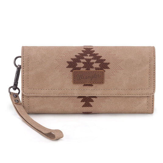 WG218-W068TN - Wrangler Aztec Embroidered Wallet/Wristlet - Tan