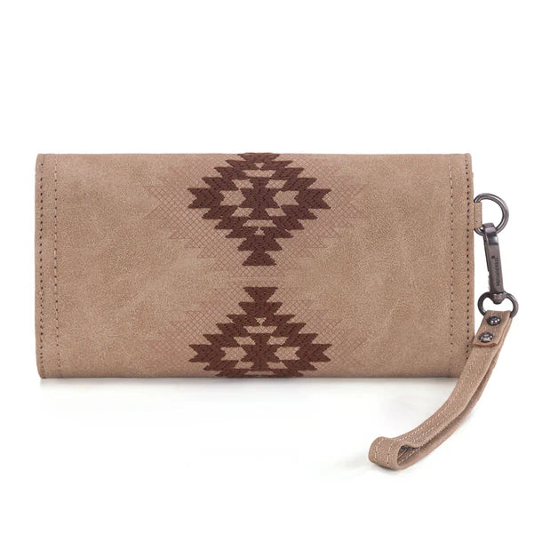 Load image into Gallery viewer, WG218-W068TN - Wrangler Aztec Embroidered Wallet/Wristlet - Tan
