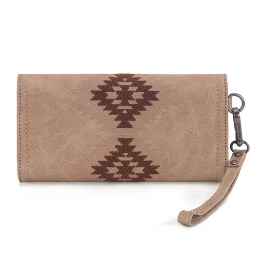 WG218-W068TN - Wrangler Aztec Embroidered Wallet/Wristlet - Tan
